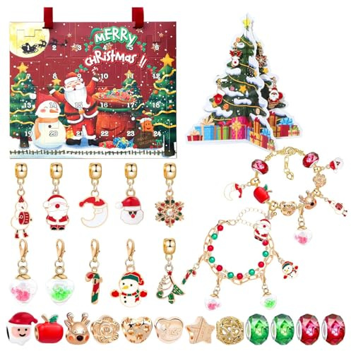 Calendario de pulseras de Adviento de Navidad | Pulsera de abalorios de Navidad de 24 días, calendario 2025, suministros de manualidades para entusiastas de la artesanía navideña, principiantes, niños
