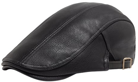 YAMEIZE Casquette Plate en Cuir de Style Rétro d'hiver - pour Hommes Femmes Chapeau Gavroche Cabbie Ivy Béret en Cuir PU Plate Peaky Conduite (FR/ES, Alpha/Lettres, Taille Unique, Noir)
