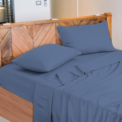 NARCISO - Lenzuola Matrimoniali 100% Cotone Made in Italy, Completo Letto Composto da 1 Lenzuolo Sotto con Angoli 180x200, 1 Lenzuolo Sopra 240x290, 2 Federe Cuscini 50x80cm (Celeste Polvere)