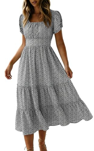 Womens Summer Dresses Floral Polka Dot Chiffon Flowy Dress for Party Beach