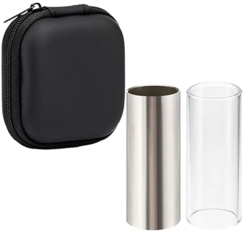 60mm Guitar Finger Slide Set for Guitar and Bass Players | Stainless Steel and Glass Tube, Ergonomic Design for Seasoned Players and Beginners, Carrying Case Included