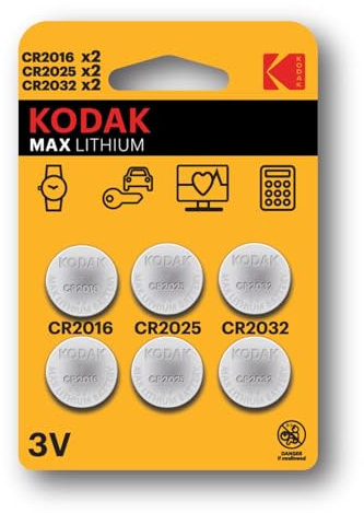 Kodak – Ultra Lithium Button Cell Batteries – Pack of 6 (2 x CR2016 – 2 x CR2025 – 2 x CR2032)