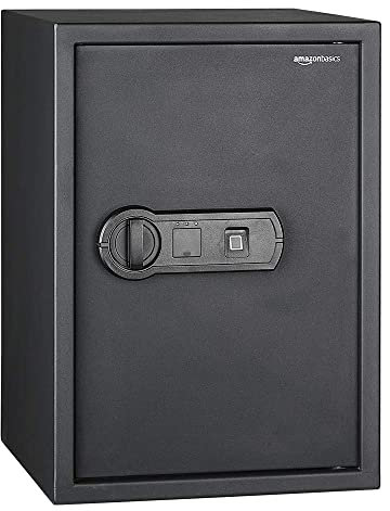 Amazon Basics Elektronisch Schlüssel Biometrisch Tresor mit Fingerabdruck-Verschlusssystem, 50 l, Schwarz