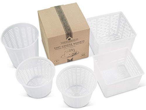 Set of 5 Cheese Making Moulds – Draining Baskets for Making Ricotta, Quark, Fresh Cheese and Chevre – Made in Italy