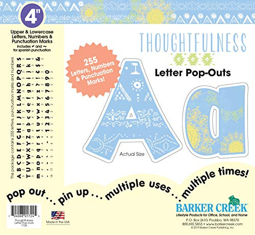 Barker Creek Letter Pop-Outs, 4 Thoughtfulness, Multicolor Designer Letters for Bulletin Boards, Breakrooms, Reception Areas, Signs, Displays, and More! 4, 255 Characters per Set (1724)