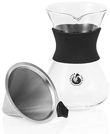 Coffee Fox® Kaffeezubereiter – Cold Brew Kaffee-Kanne; Kaffeebereiter, Pour Over & Kaffee-Karaffe mit Dauerfilter aus Edelstahl – Perfekte Kaffeezubereitung für aromatischen Genuss (Mit Haltekragen)