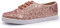 Feversole Women's Featured PU Leather Lace-Up Sneaker,Baskets à Lacets en Cuir PU pour Femme Plaine Or Rose BrillantTaille 39