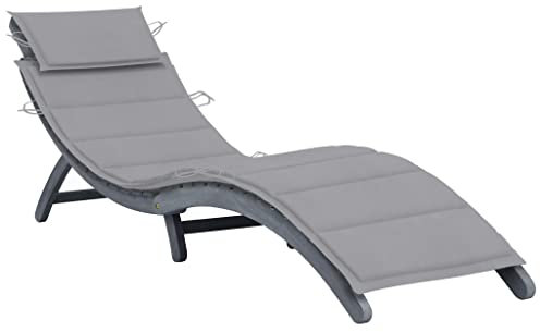 vidaXL Akazienholz Massiv Sonnenliege mit Auflage Klappbar Gartenliege Holzliege Liegestuhl Strandliege Saunaliege Relaxliege Gartenmöbel Liege Grau