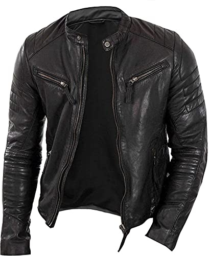 Veste en Cuir Café Racer pour Homme - Coupe Ajustée, Style Vieilli