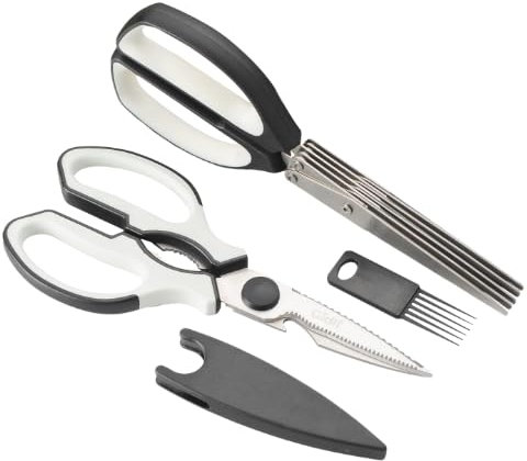 Gidli Küchenschere und Küchenschere, 2 Stück, Kräuterschere mit 5 Klingen und Abdeckung, robuste Gemüsesalat, Mehrzweck-Schere, spülmaschinenfest