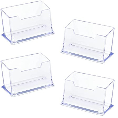 4 Pieces Business Card Holder,Clear Business Card Stand, Freestanding Business Card Stands,Acrylic Card Stand Box for Desk Tidy Office Accessories
