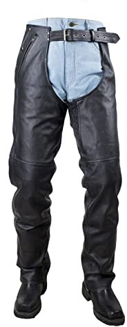 Motorrad-Leder-Chaps für Herren, Biker, Reiten, Cowboy-Chaps schwarz, mehrere Taschen, geteilte weiche Lederhose, Schwarz mit herausnehmbarem Futter, 6XL