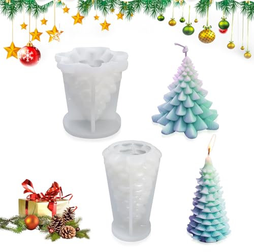 Dfuqanb 2 stampi per candele, in silicone, per albero di Natale, per candele, per albero di Natale, in silicone, adatto per candele profumate fai da te, decorazioni natalizie