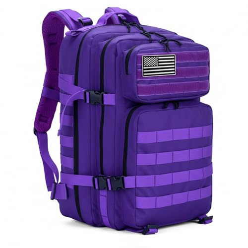 SEYATULLH Mochilas Tácticas Militares para Hombre/Mujer 45L Grandes Army Molle Bolsa Mochila de Senderismo para Acampar (Morado)
