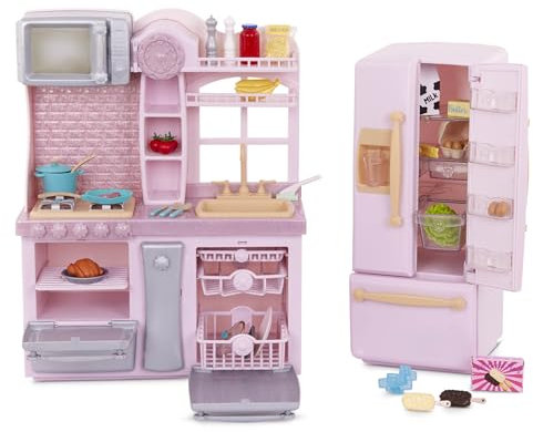 Our Generation - Gourmet Kitchen Set - Pink Fridge & Home Kitchen Playset - Cooking & Pretend Food Items - 18-Inch Doll Accessories - Imaginative Play - Toy for Kids 3 Years +