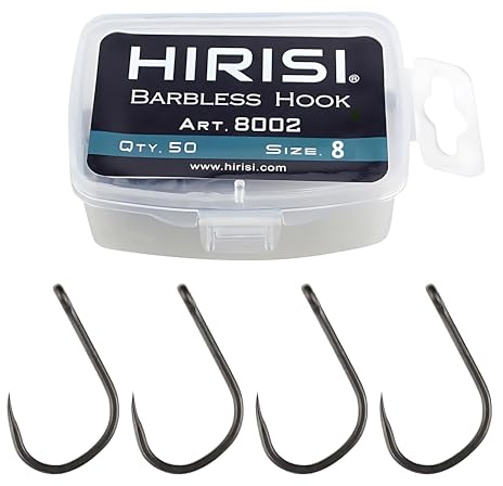 Anzuelos de Pesca sin Púas 50 Piezas Acero Carbono Vástago Largo Agua Dulce y Salada Carpa Trucha Bass 8002 (#8)