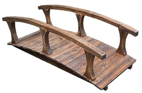 Pont de Jardin Petits Ponts de Jardin Carbonisés de 140 Cm, Décoration de Jardin en Bois Massif Pont D'étang en Arc avec Garde-corps de Sécurité, Passerelle Rustique pour Cour de Ruisseau de Ferme