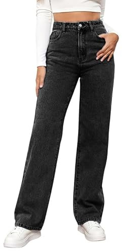 LAEMILIA Baggy Jeans Women Straight Leg Denim Pants Ladies High Waist Wide Leg Trousers with Pockets Loose Fit Jeans Plus Size S-XXL/UK 8-18