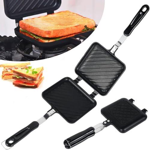 Gatphy Camping Toastie Maker Non-Stick Bread Frying Pan Double Side Stovetop Sandwich Toastie Maker with Heat-Resistant Handles Multifunction Camping Toaster Breakfast Cookware for Gas Stove