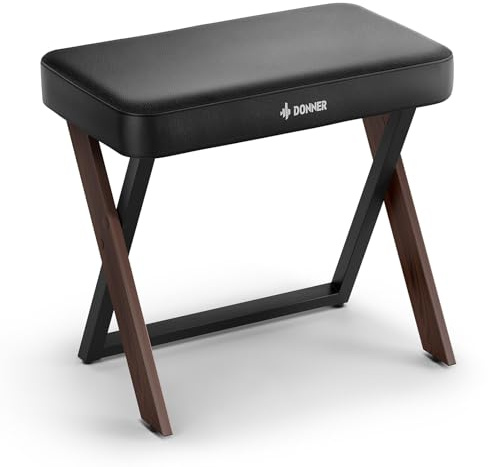 Donner Piano Bench DKB-300 Home Style Keyboard Stool with Thick Padding, Metal Keyboard Seat Piano Chair with Cushion, Walnut Wood Color