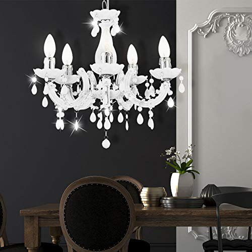 GLOBO Kronleuchter Decken Lampe Lüster Leuchte 5-Flammig Beleuchtung Weiß