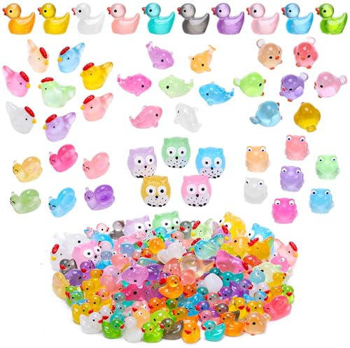 GSrenyu 120 Pcs Mini Resin Animals,Luminous Toy Tiny Resin Ducks Frogs,Fish | Mixed Cute Animals Miniature Figures Glow in the Dark Small Figurines for Landscape Garden Dollhouse Decoration DIY Craft