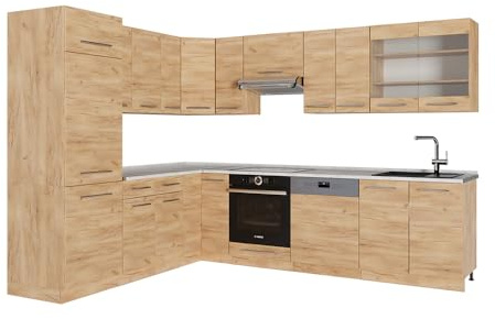 Vicco Cucina angolare completa Fame-Line, Quercia dorata, 227 x 60 cm, PL Marmo