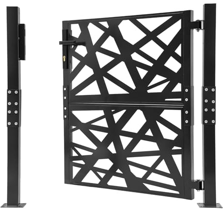 Portail de jardin en métal noir 105 x 100 cm verrouillable avec 7 clés – Portail de cour, porte de clôture moderne en acier pour jardin, allée et cour