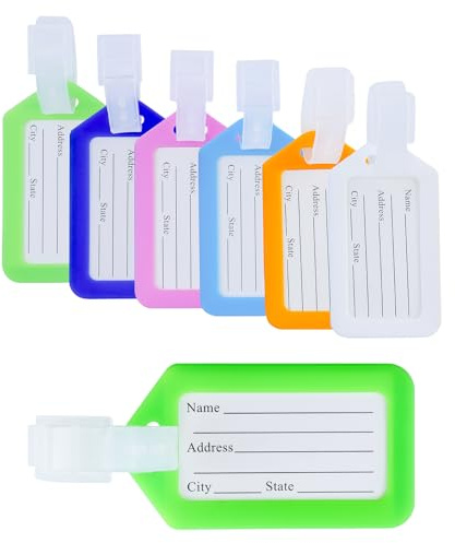 Lot de 6 étiquettes de bagage, étiquettes nominatives, étiquettes d'adresse, étiquettes de bagage dans différentes couleurs, en plastique flexible pour écrire