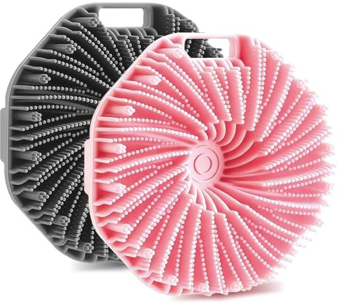 OuryTech Cepillo de ducha, 2 piezas de esponja de silicona para cuerpo con mango antideslizante, cepillo suave para todos los tipos de piel