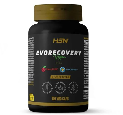 HSN Evorecovery Caps | 120 Cápsulas Veganas | Recuperador para Deportistas con CherryPURE® Tart Cherry Cúrcuma Liposomal LipoCellTech™ Granada Jengibre y Vitaminas C y D3 | Vegano y Sin Gluten