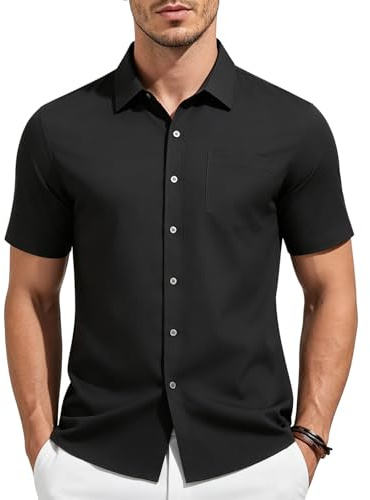 Casey Kevin Men's Button Down Dress Shirts Bamboo Viscose Short Sleeve