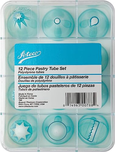 Ateco 788-12 Piece Cake Decorating Tube Set, High Impact Plastic Tubes in Storage Box