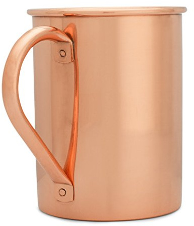 Copper Mules PURE Copper Mug RAW Copper Interior Ideal for Ayurvedic Health Benefits and Moscow Mules - Straight Smooth Finish - Authentic and Strong Riveited Handle - Holds 16oz
