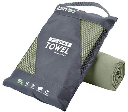 Rainleaf Microfiber Towel Perfect Travel & Sports &Beach Towel. Fast Drying - Super Absorbent - Ultra Compact. Suitable for Camping, Backpacking,Gym, Beach, Swimming,Yoga,Army Green,12 X 24 Inches