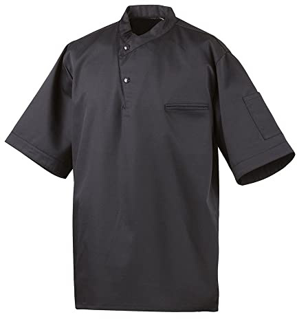 EXNER Koch-Hemd, Koch-Jacke, halbarm, Baumwoll-Mischgewebe, mit Druckknöpfen, Farbe schwarz, Größe XS