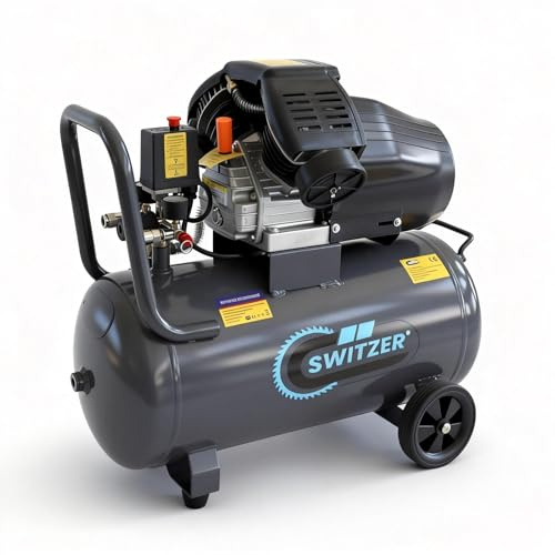 SwitZer Air Compressor 3HP 8.8CFM 50L Litre LTR 50HZ 230V 8 Bar Tank Twin Cylinder Pump with Wheel Handle SZ-AC-006 Grey