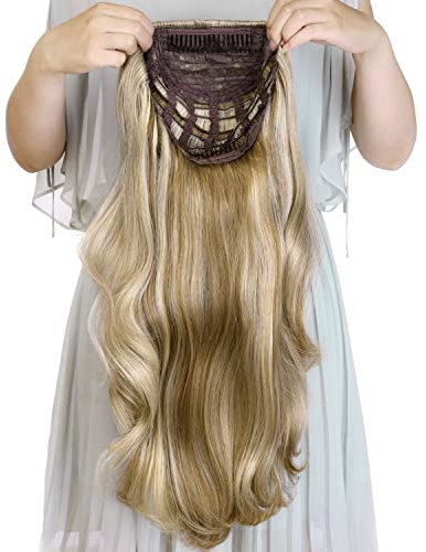 61 cm lange, glatte, gewellte Clip-in-Perücke, Halbkopf-Perücke, Kunsthaar-Extensions für Damen, 210 g, Nr. 8–22, Blond
