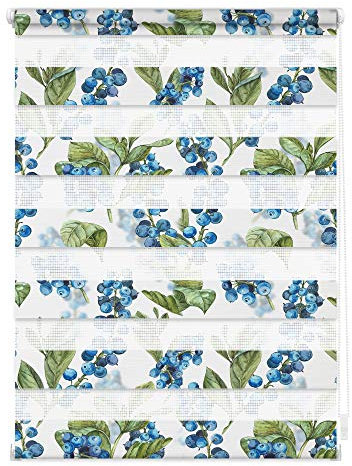 Lichtblick Doppelrollo Klemmfix ohne Bohren mit Motiv, Heidelbeere - Blau Grün, Blickdicht, Made in Germany, Klemmträger Blau Grün, 45 cm x 150 cm (B x L)