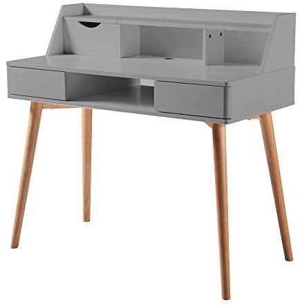 VERSANORA Teamson Home Creativo Wooden Writing Desk with Storage, Light Grey/Natural VNF-00045LG