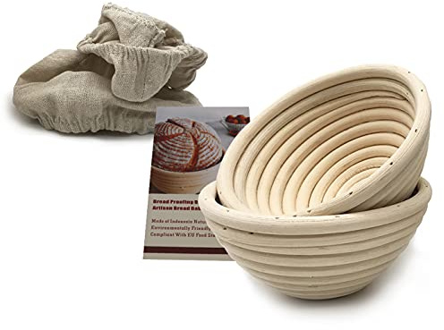 5 Inch Round Bread Proofing Basket Banneton Brotform Sourdough Rising Rattan Bowl for Artisan Bread Home Baking, 2 Pack