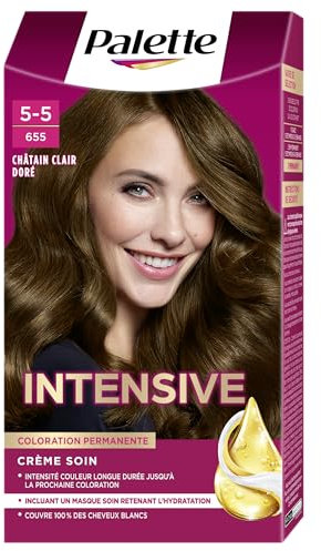 Schwarzkopf Palette, Coloration Permanente Cheveux, Crème Soin, Couvre 100 Pour cent des Cheveux Blancs, Tenue 8 semaines, Chatain Clair Dore 655, 1 Unité