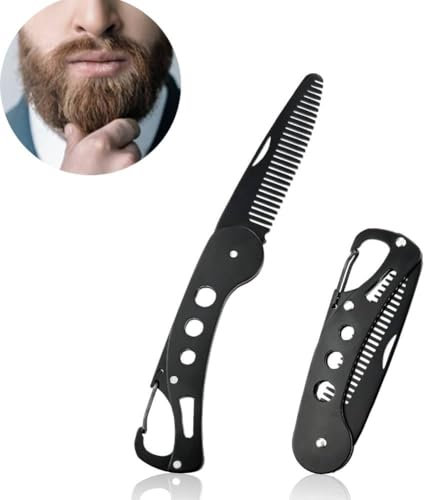 nobrands Faltbarer Bartkamm, Edelstahl Antistatisch Faltbarer Taschenkamm, Haar und Bartkamm für Herren, Hat eine Bieröffnungsfunktion und als Schlüsselbund (Schwarz)