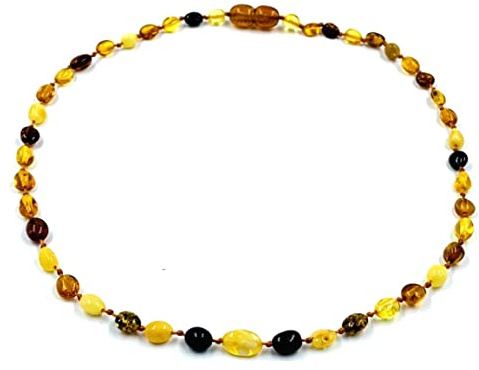 Naturligt baltisk bärnsten halsband – handgjorda äkta bärnstenspärlor smycken – flerfärgade bärnstenspärlor – 33–34 cm