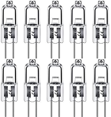 Levidon G4 Halogen Light Bulbs 20W 12V Clear Capsule 2 Pin Lamp Bulb Halogen Pin Base Warm White Dimmable 10 Pack