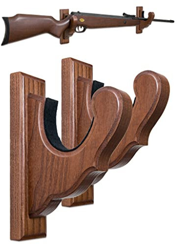 TESLYAR Soporte para armas Montaje en pared Exhibidores de sujeción Soporte horizontal para armas y ganchos de escopeta Almacene cualquier rifle Escopeta Madera dura (Marrón)