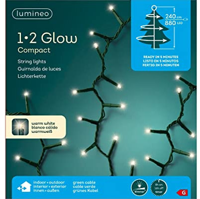 Lumineo Lichterkette 1-2 Glow Compact warm weiß - 880 LED's - für Bäume bis 2,4 Meter - grünes Kabel - Indoor & Outdoor - Timer - dimmbar - IP44