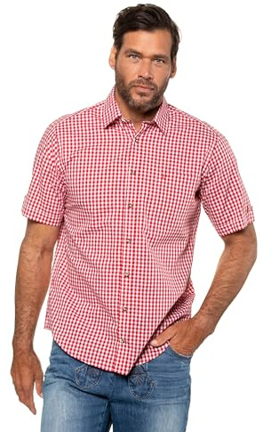 JP 1880 Hommes Grandes Tailles Chemise de Tenue Traditionnelle Bavaroise à Manches Courtes et Motif à Carreaux. Poche Poitrine. Coupe ajustée 723283