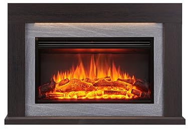 BALDERIA Xerxes - Elektrisk eldstad eldstad med värmare 1000/2000 W, realistisk 3D-flameffekt, LED-belysning, fjärrkontroll programmerbar, timer, termostat, mörkbrun (Espresso Oak)