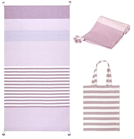 Folkulture Toalla de Playa turca para Adultos con Bolsa de Playa, Toallas de baño de 40 x 72 Pulgadas, Manta de Playa o Toallas de Playa de Gran tamaño Resistentes a la Arena, 100% algodón, Secado
